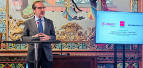 El presidente de UNO, Francisco Aranda, durante su intervención en la jornada sobre comercio internacional organizada por la Cámara de Comercio e Industria de Madrid