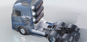 Volvo truck with combustion engine running on hydrogen