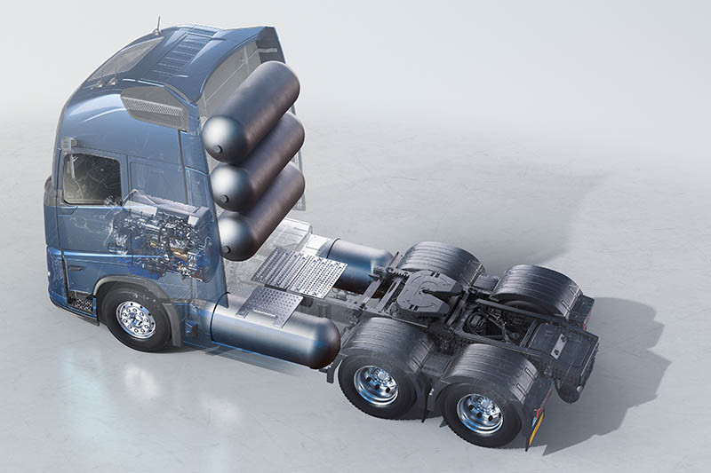 Volvo truck with combustion engine running on hydrogen