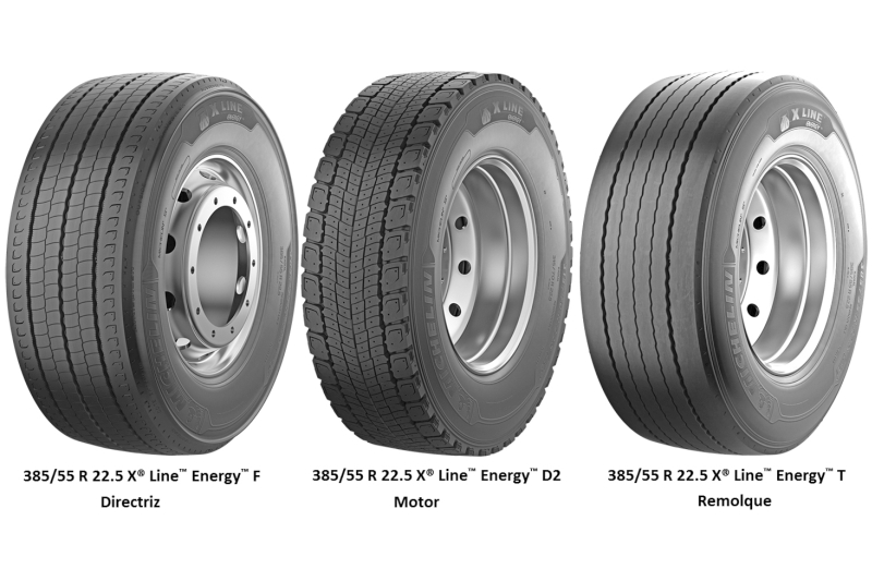 Foto de familia de la nueva gama de neumáticos para camión Michelin.